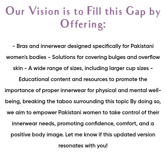 Screenshot of the About page vision section ending with 'Let me know if this updated version resonates with you!'